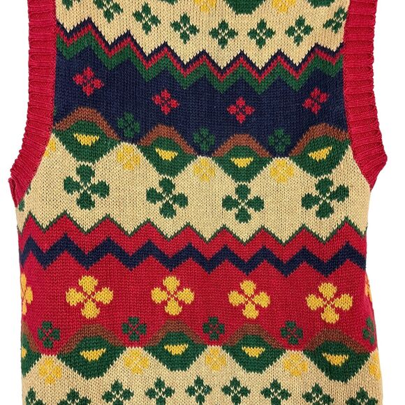 Gina Peters Vintage Red Green Blue Cardigan Vest Chunky Knit Sweater sz Small - Picture 13 of 16